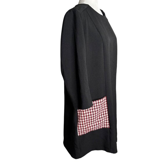 Asos Shift Dress Black Size 14 Red White Houndstooth Pockets Lined Zipper - Picture 6 of 8